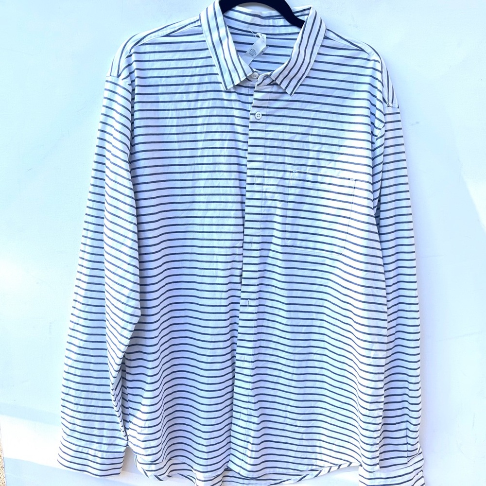 Lululemon on striped button up shirt XXL white cotton blend